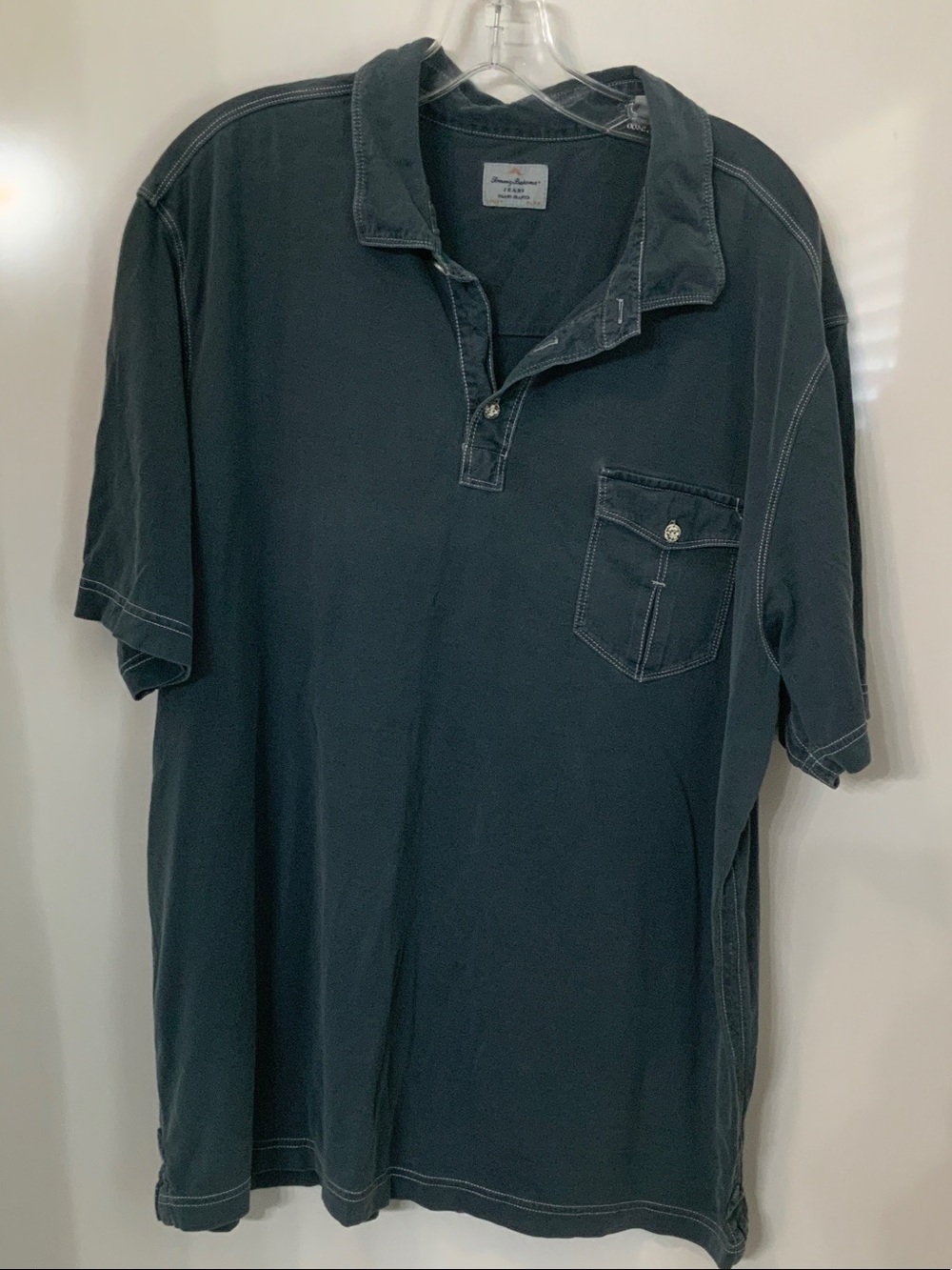 Tommy Bahama Blue Weathered Short Sleeve Polo with Chest Pocket